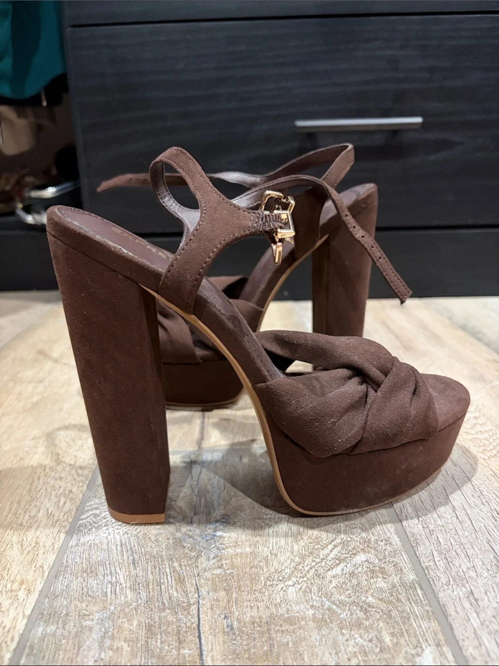 Express Brown Suede Knotted Platform Sandals